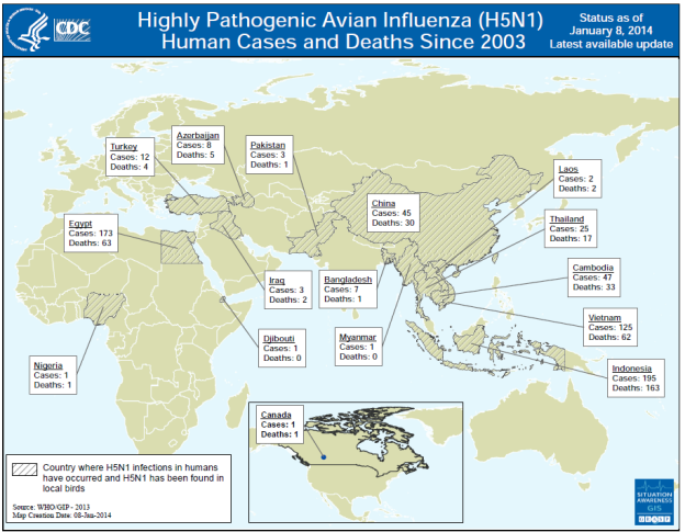H5N1 avian influenza map Image/CDC