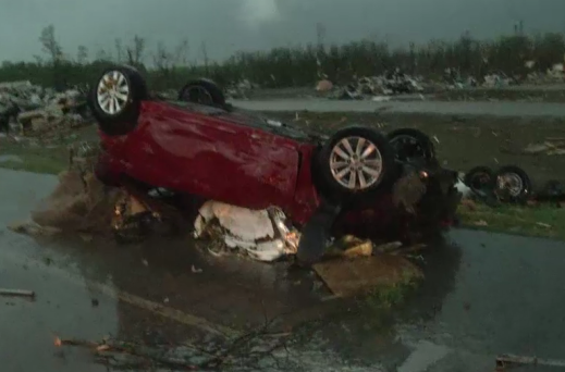 Aftermath of Arkansas tornado photo/screenshot The Weather Channel coverage