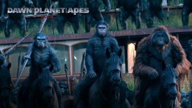 Dawn of the planet of the apes on horseback