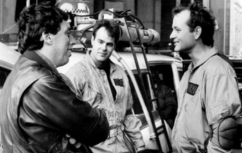 Ivan Reitman on the set of "Ghostbusters" with Dan Akroyd and Bill Murray