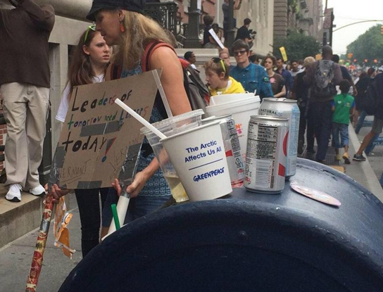 environmental protest trash on mailbox left behind in New York