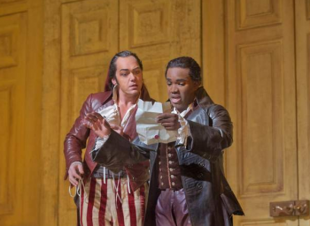 Christopher Maltman as Figaro and Lawrence Brownlee as Count Almaviva in Rossini’s “The Barber of Seville"