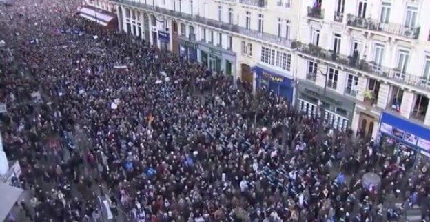 Millions marching in Paris against terrorism photo/screenshot Telegraph video coverage
