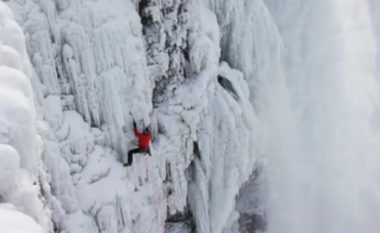 Will Gadd climbing the frozen Nigara Falls photo/ screenshot