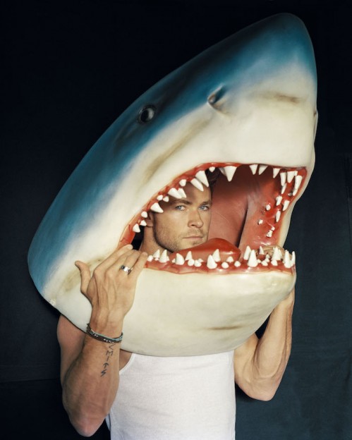 Chris Hemsworth head in shark head jaws Bruce Weber