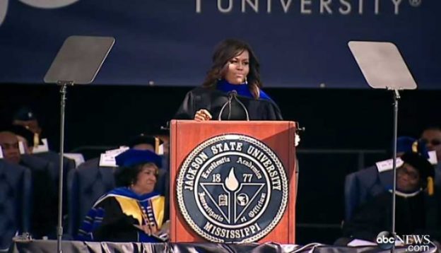 photo/ screenshot ABC video coverage Michelle Obama at Jackson State University