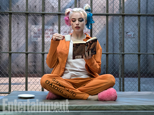 Margot Robbie as Harley Quinn in jail drinking tea Suicide Squard photo